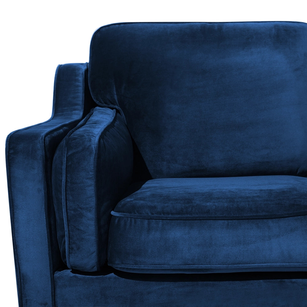 Divano colore Blu 3 Posti Velluto Gambe In Legno stile Classico e moderno soggiorno