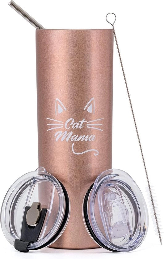 Regalo per le mamme di gatto, bicchiere per donne, bicchiere per madre, bicchiere per compleanno, bicchiere per viaggio, 20 oz, bicchiere a doppia parete, tumbler, bicchiere da campeggio con beccuccio e coperchio