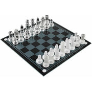 Set Scacchi in Vetro 20 x 20 cm Scacchiera Moderna Gioco Classico con 33 Pezzi Bianco e Nero