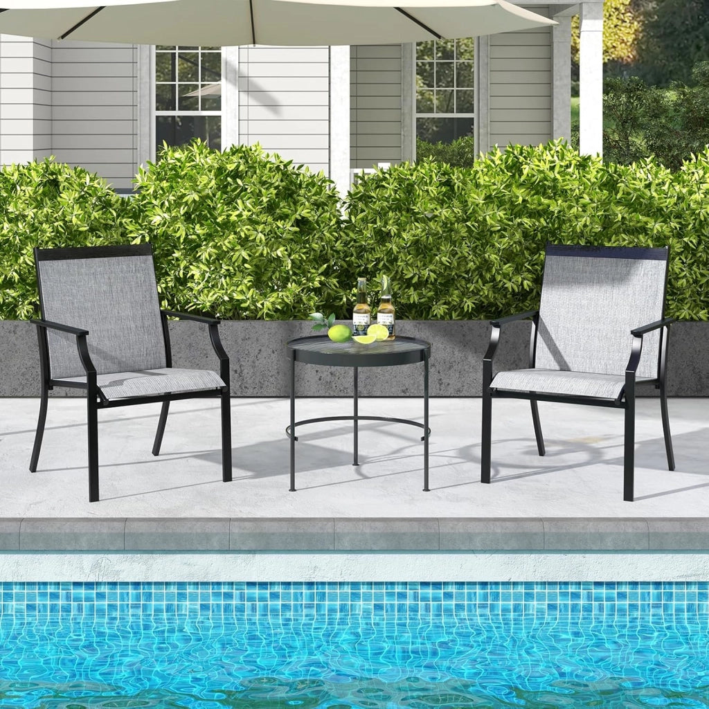 2 Sedie da Pranzo per Patio, Poltrone da Esterno con Seduta Traspirante e Telaio in Metallo, Schienale Ergonomico e Braccioli, Poltrone con Schienale Alto per Portico, Cortile, Prato(Grigio)