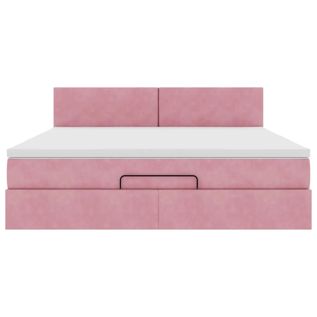 Struttura Letto Pouf con Materasso Rosa 160x200 cm in Velluto 3311716
