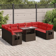 Set Divani Giardino 10 pz con Cuscini Polyrattan Marrone Acacia 3326545