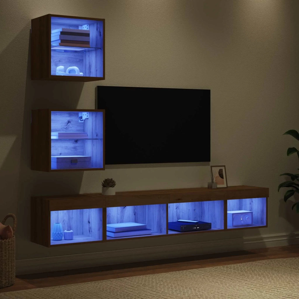 Mobile Porta TV con LED 5 pz-Credenza per TV Rovere artigianale 656534