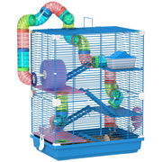 Gabbia per Criceti a 5 Piani 46x30x58 cm con Tubi Colorati e Accessori in Metallo Blu