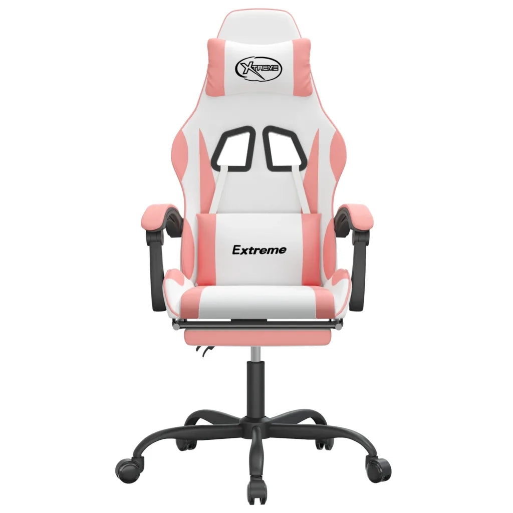 Sedia da Gaming | Sedia da e-sports Girevole Poggiapiedi Bianca e Rosa Similpelle