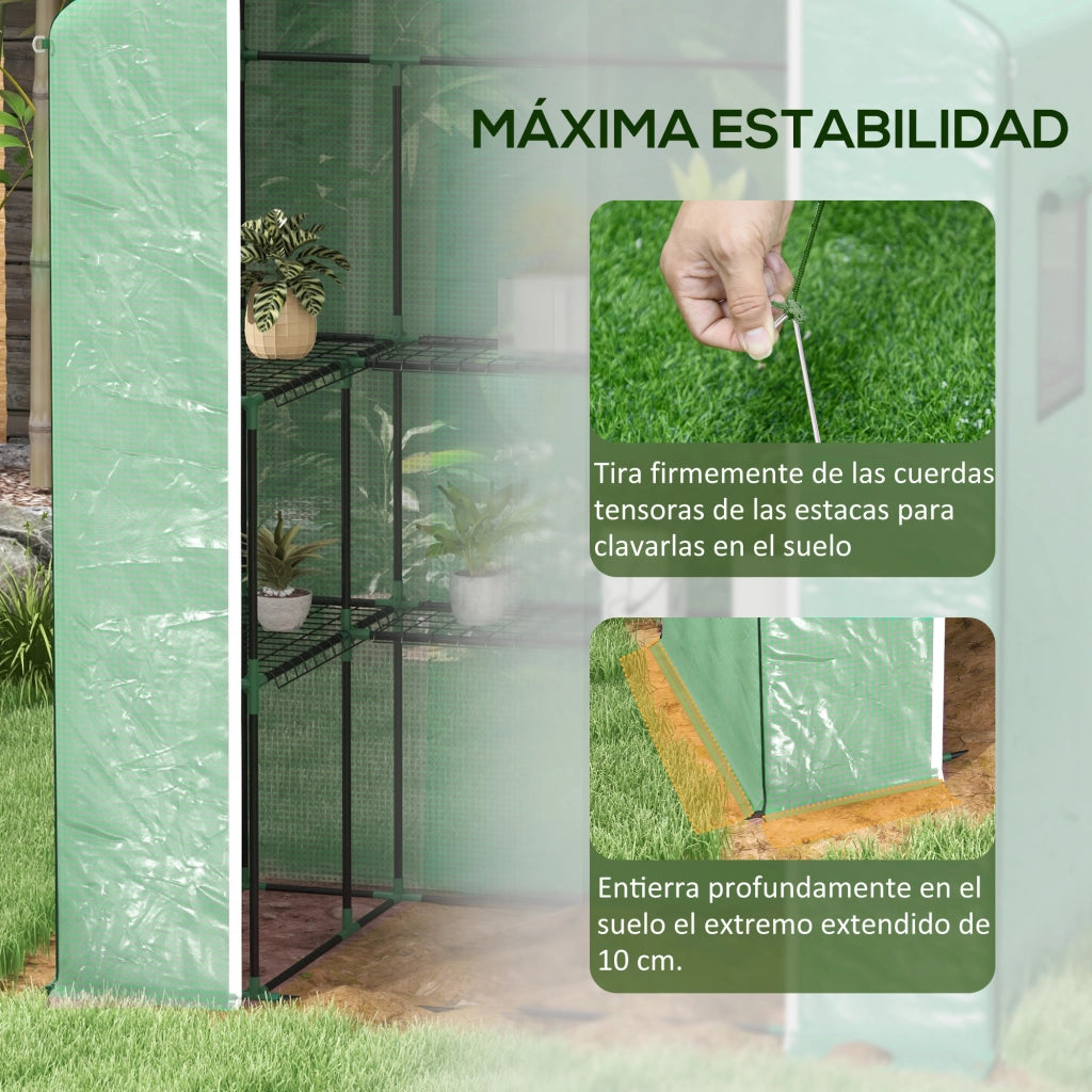 Serra da Giardino con Porta Finestre e Ripiani a 2 Livelli ¨C Xylo ¨C 140x73x190 cm Verde
