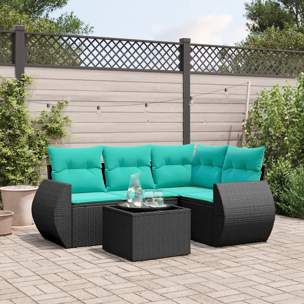Set Divani da Giardino 5 pz con Cuscini Nero in Polyrattan 3221316