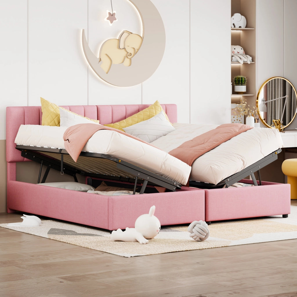 letto imbottito lino rosa 180 x 200 cm