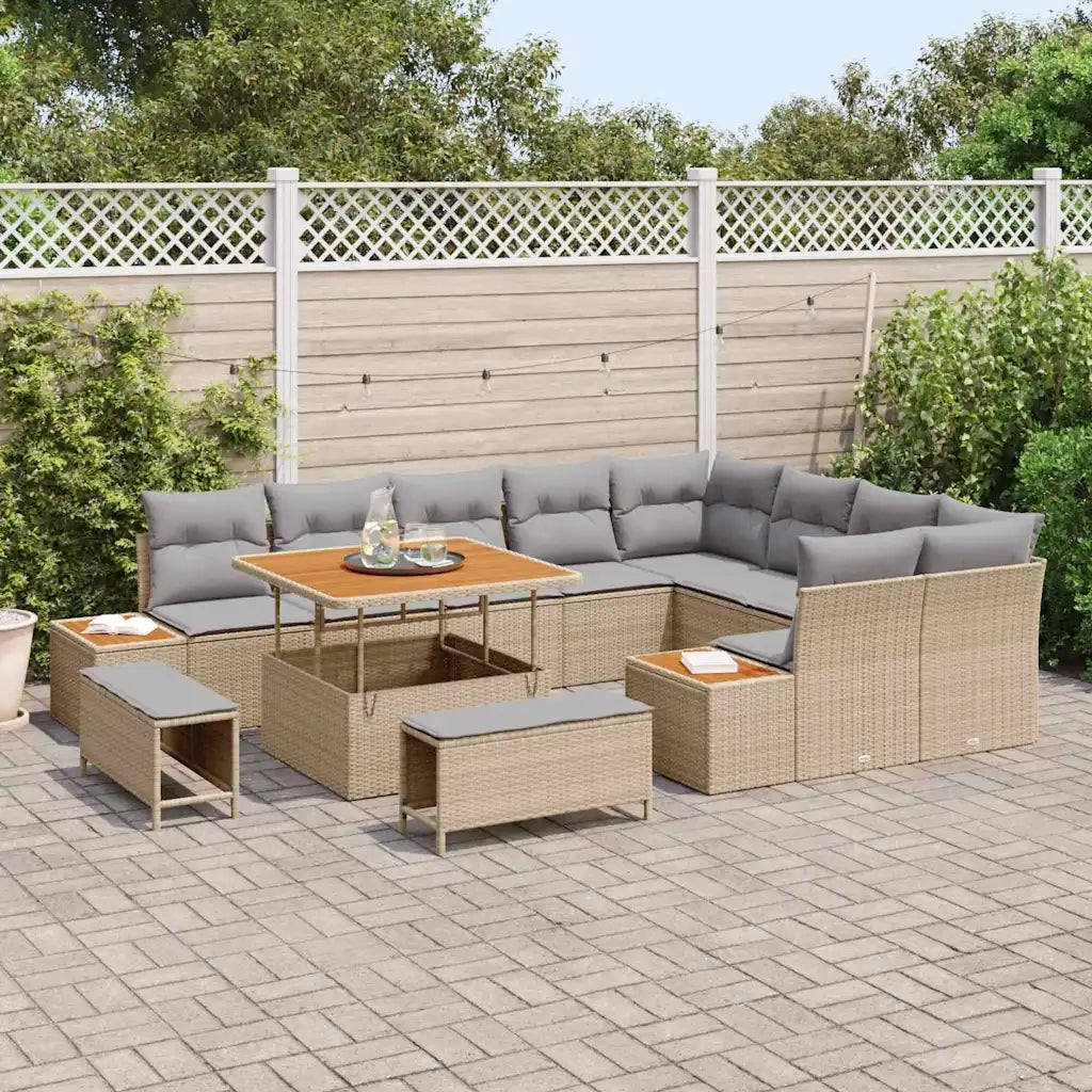 Set Divano da Giardino 12 pcs Beige polyrattan