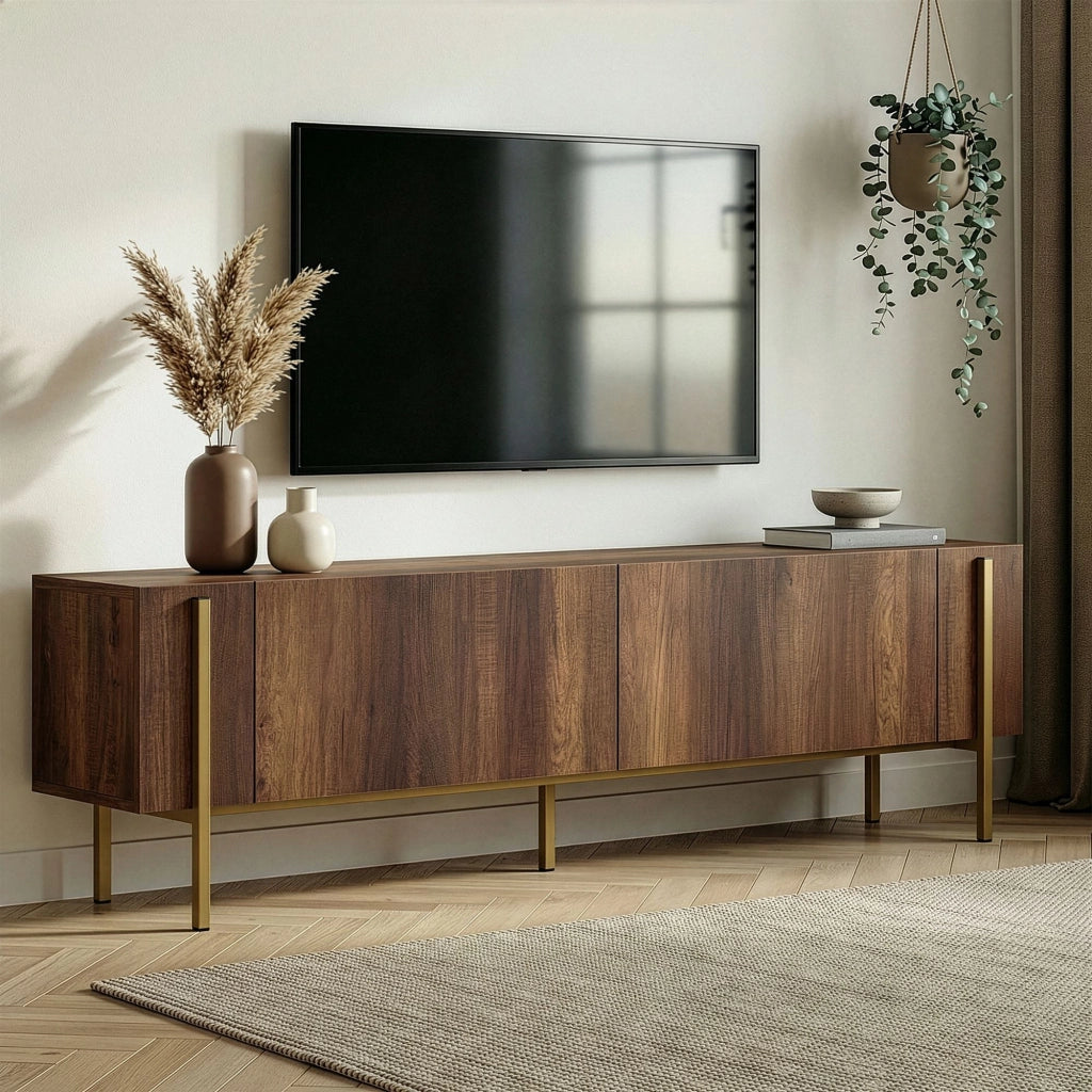 Porta TV in legno "Nexus" - 180 x 30 x 45 cm - Noce barocco oro
