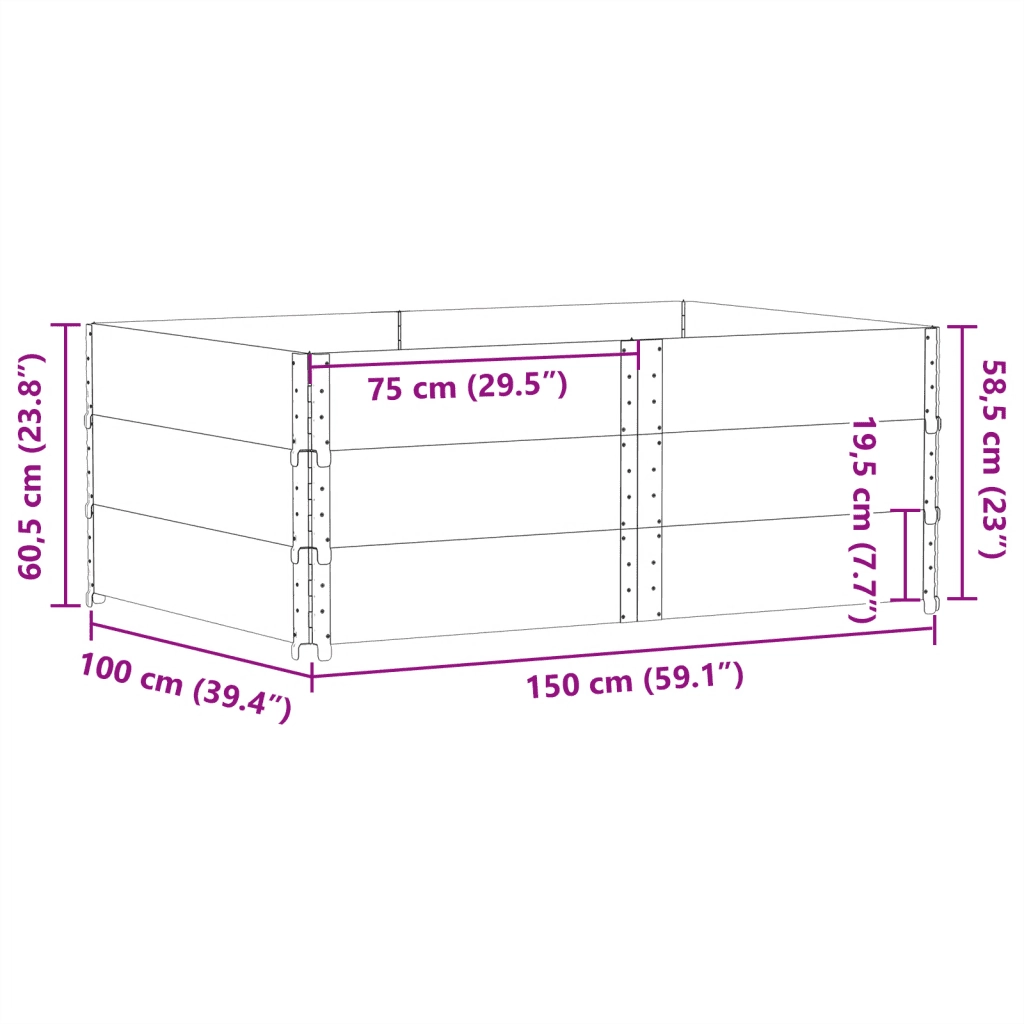Paretali per Pallet 3 pz 150x100 cm in Legno Massello di Pino 3295382