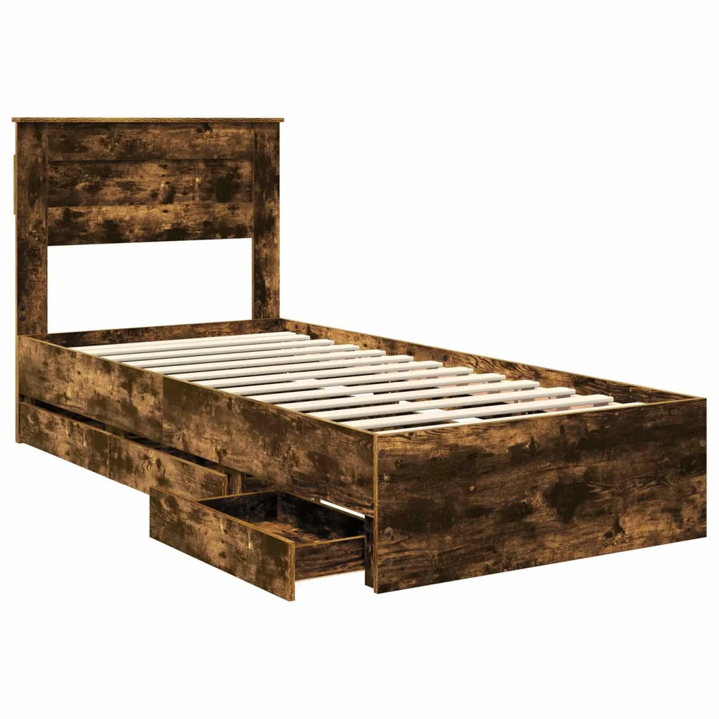 Struttura del letto con cassetto Rovere fumé 90 x 190 cm 3409876