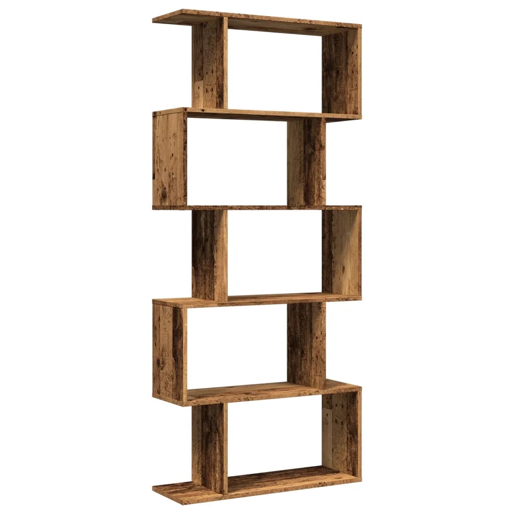 Libreria Divisorio 5 Ripiani-Scaffale per Libri-Mobile di Stoccaggio Legno Antico 70x24x161cm Truciolato