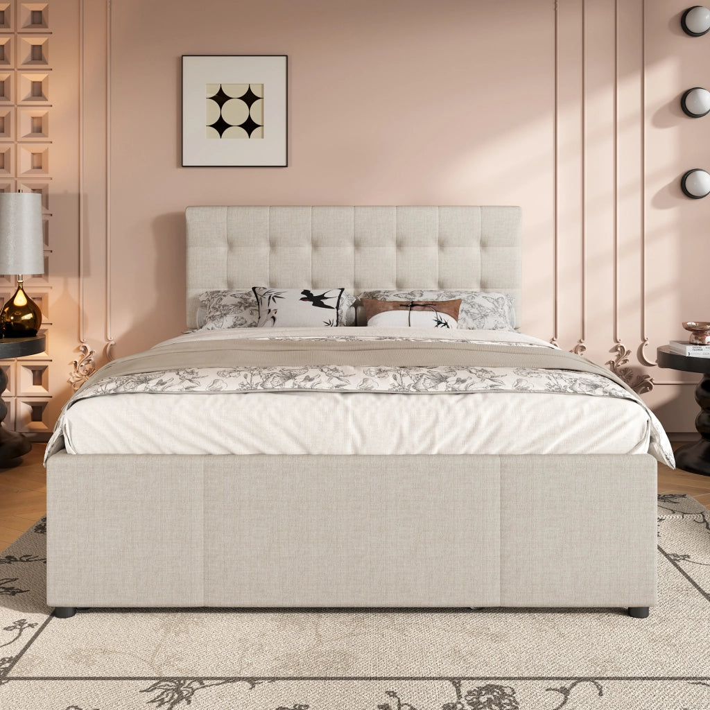 letto imbottito lino beige 140 x 200 cm
