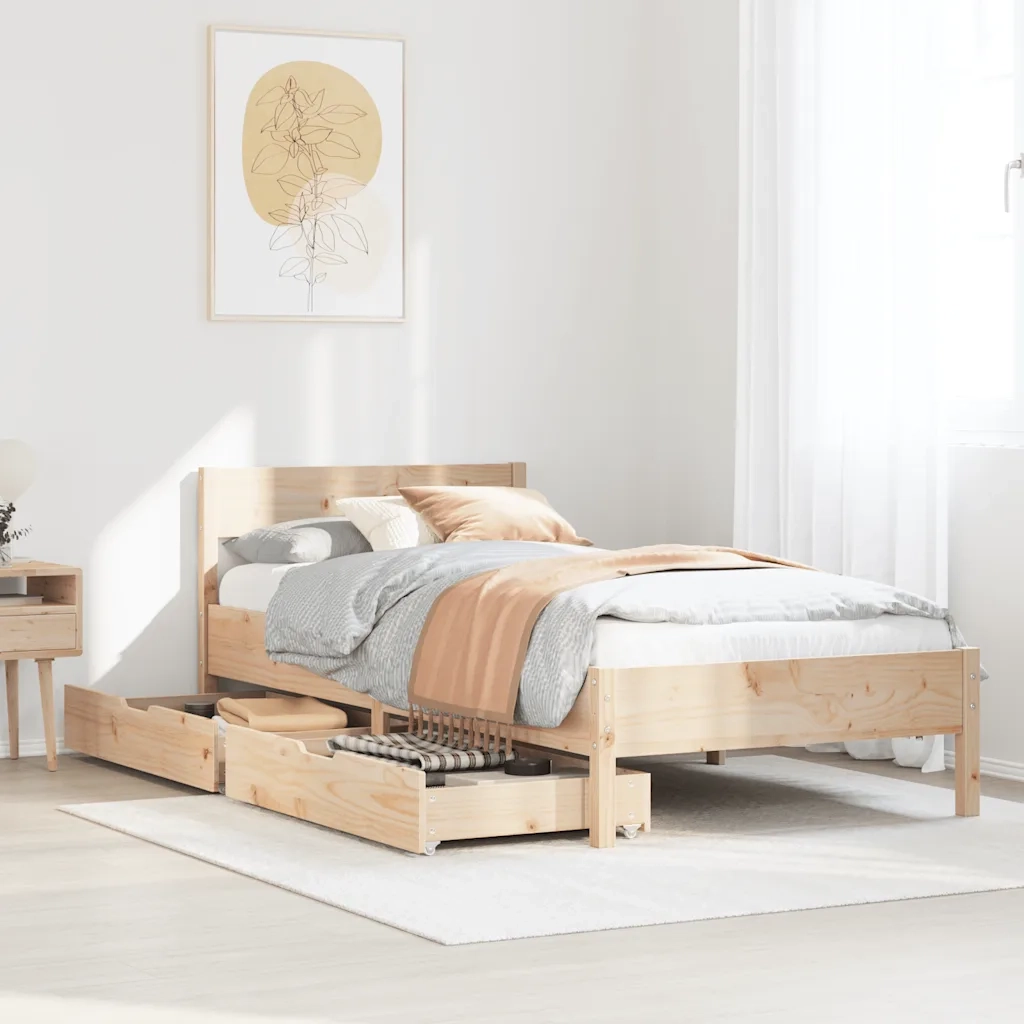 Letto senza Materasso-Struttura Letto 75x190 cm in Legno Massello Pino 966679