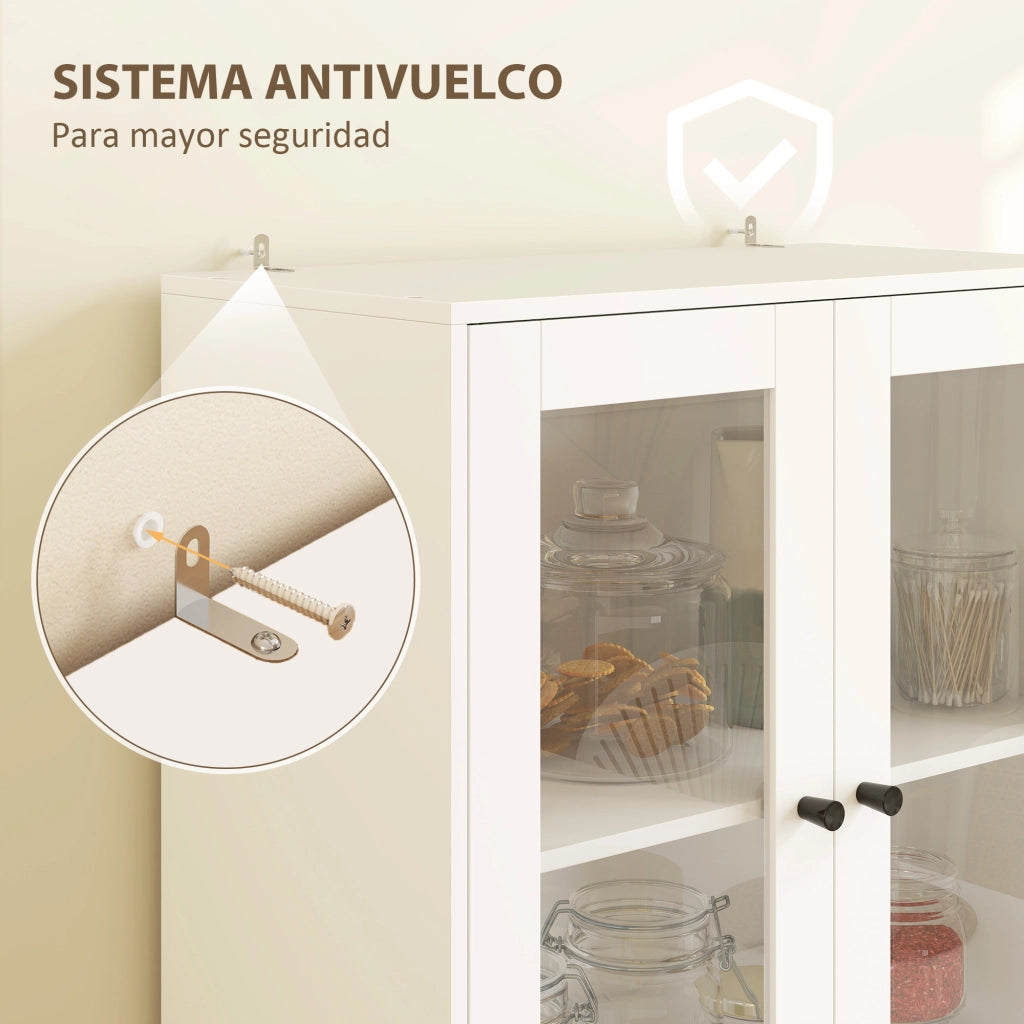 Mobile cucina con ante vetro ¨C Xylo ¨C 4 porte 2 cassetti ripiani regolabili bianco 59x30x170cm