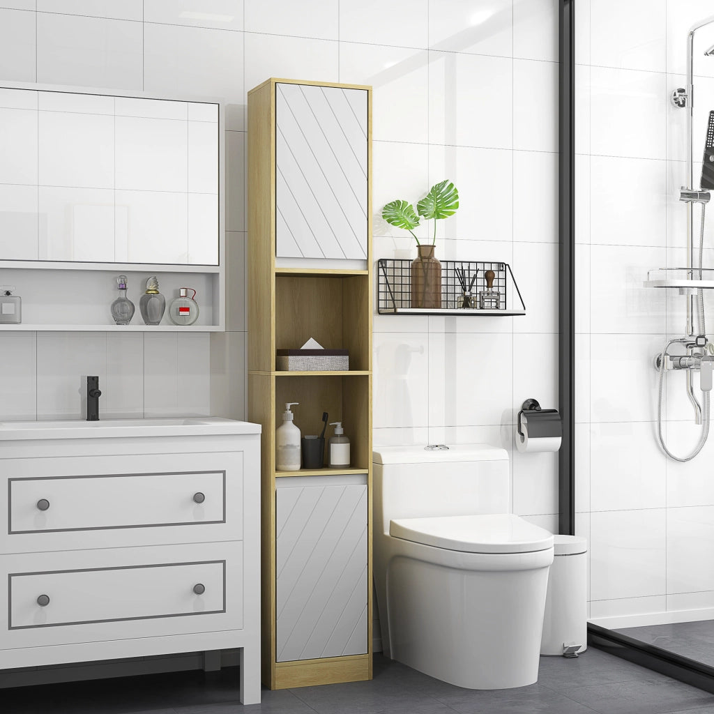 Mobile colonna bagno 2 ante rovere chiaro bianco ¨C Xylo ¨C 30x24x170 cm ripiani salvaspazio