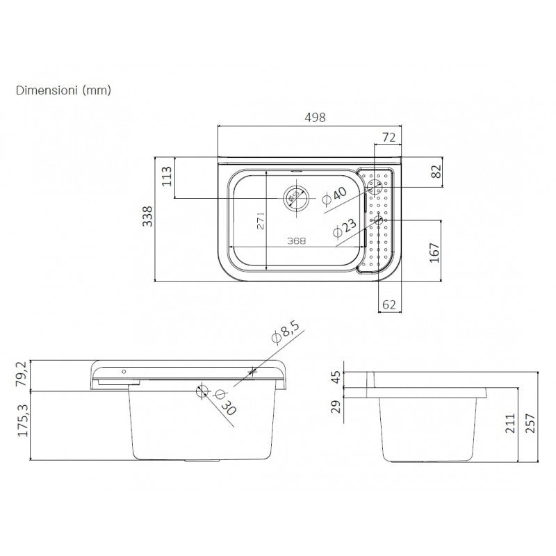 Pilozzo a muro da esterno 50x34 cm con troppopieno  Marmorizzato  Giardino e garage  Kit di montaggio e scarico  Negrari