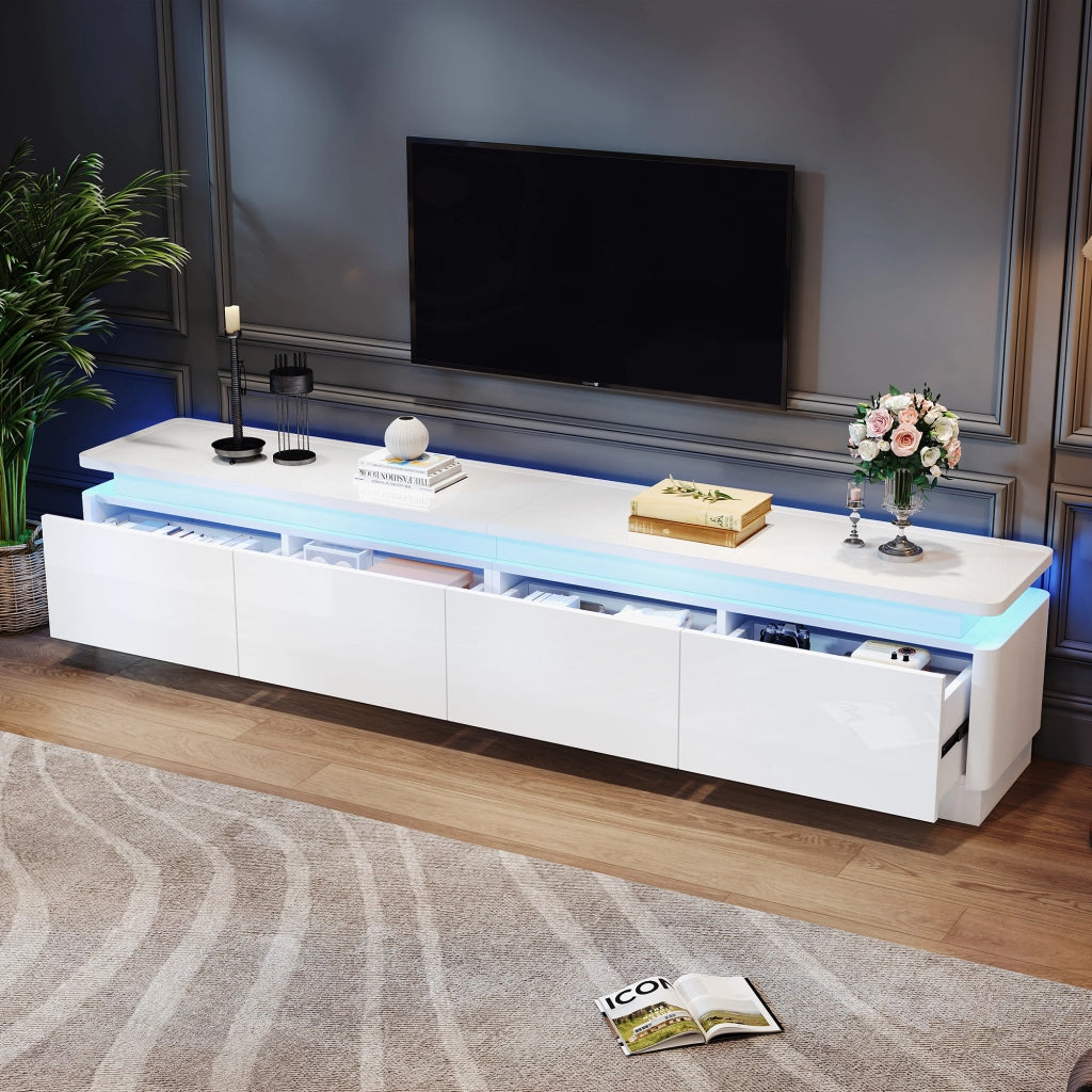 Mobile TV con 4 cassetti e LED - per soggiorno - 180x34x40 cm - in truciolato - bianco