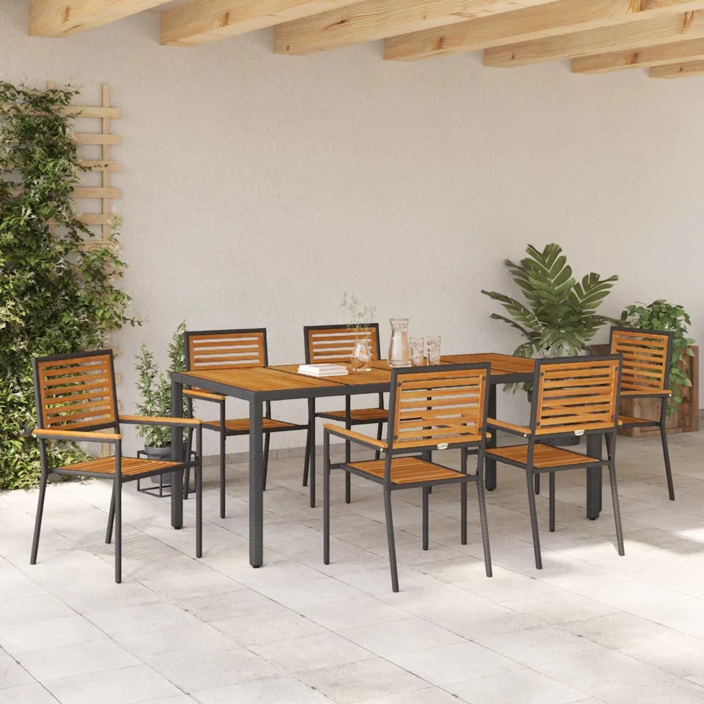 Set da Pranzo per Giardino 7 pcs Nero e Marrone polyrattan 3365442