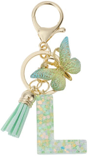 Sostegno per chiavi con farfalla - Sostegno per chiavi con lettere da A a Z - Sostegno per chiavi femminile - Smalto/lega - 9,3 cm di lunghezza - Resistente e resistente alle abrasioni - Anello per chiavi
