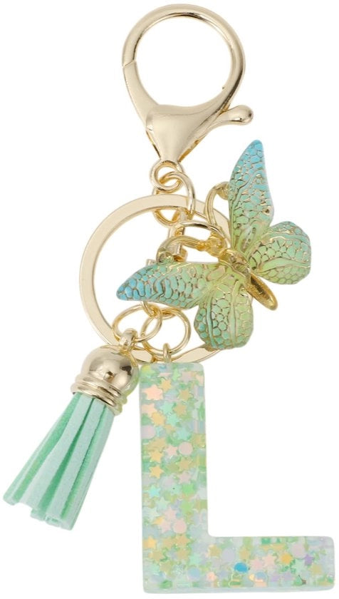 Sostegno per chiavi con farfalla - Sostegno per chiavi con lettere da A a Z - Sostegno per chiavi femminile - Smalto/lega - 9,3 cm di lunghezza - Resistente e resistente alle abrasioni - Anello per chiavi