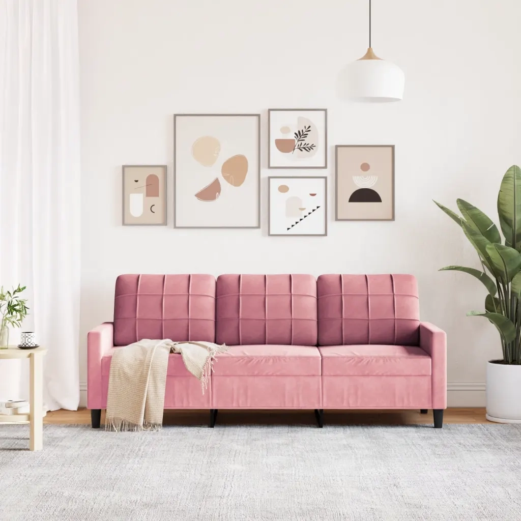 Divano a 3 Posti rosa 180 cm in Velluto 4007637