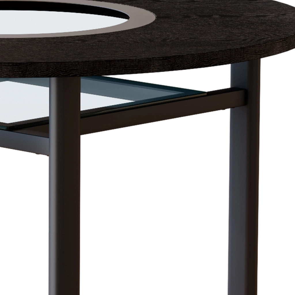 Tavolo da pranzo rotondo per 2-4 persone con inserto in vetro; base in metallo; per sala da pranzo; diametro 100 cm