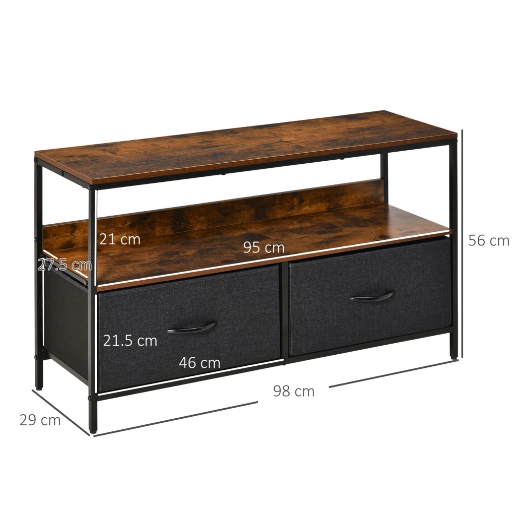 Mobile TV, Mobile Porta TV Fino a 47" con 2 Cassetti Pieghevoli in Tessuto e Mensola, Mobiletto per Televisore per Soggiorno, Camera da Letto e Salotto, 98x29x56 cm, Marrone Rustico
