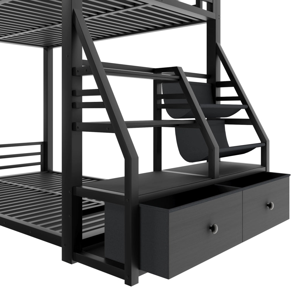 Letto a castello 90x200 cm con LED; legno e metallo nero