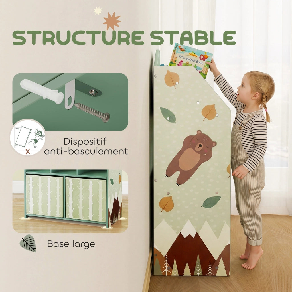 Libreria bambini con ripiani e 2 cassetti tessuto ¨C Xylo ¨C MDF verde