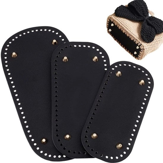 Portafoglio con fondo appuntito - Pads per fondo in pelle ovale - Nero - Base per cuscino di borsa da tasca - Adatto per borse da spalla