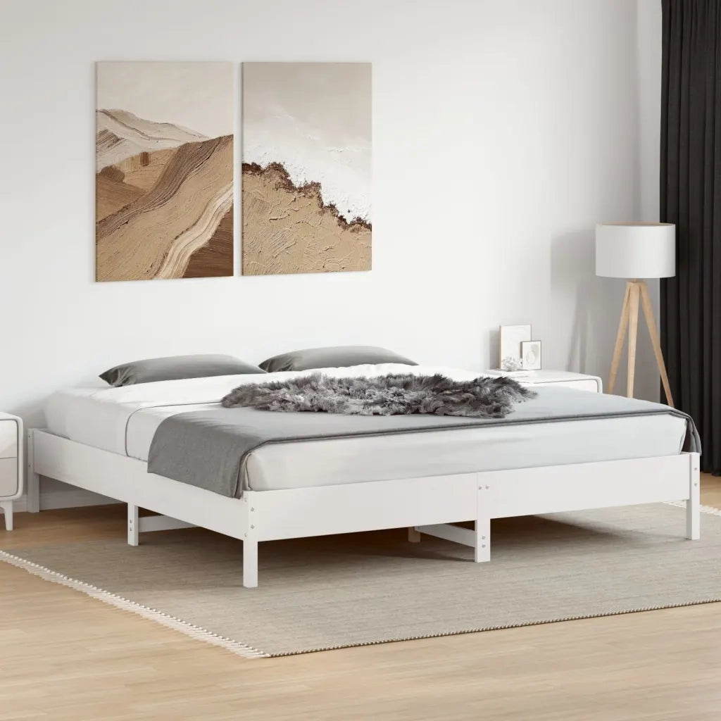 Giroletto senza Materasso Bianco 200x200 cm Legno Massello Pino 842683