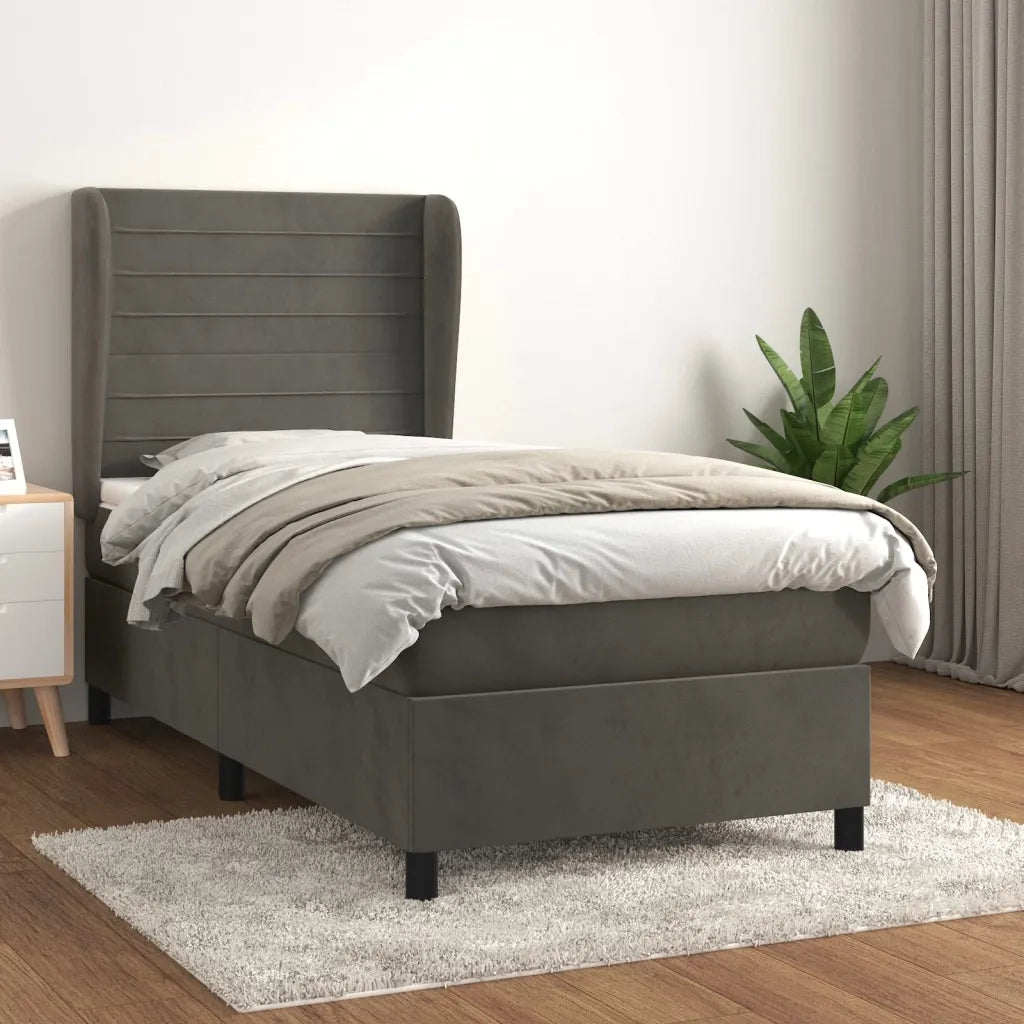 Letto singolo | Letto per adulti | Giroletto a Molle con Materasso Grigio Scuro 80x200 cm Velluto