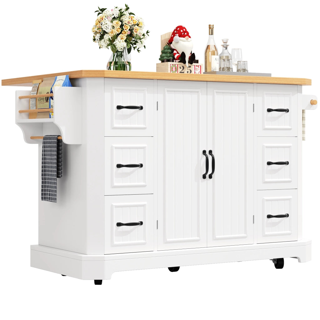 Isola Cucina Mobile con 2 Ante e 6 Cassetti ¨C MINIMAL ¨C Bianco/Nero, 120x45x91 cm