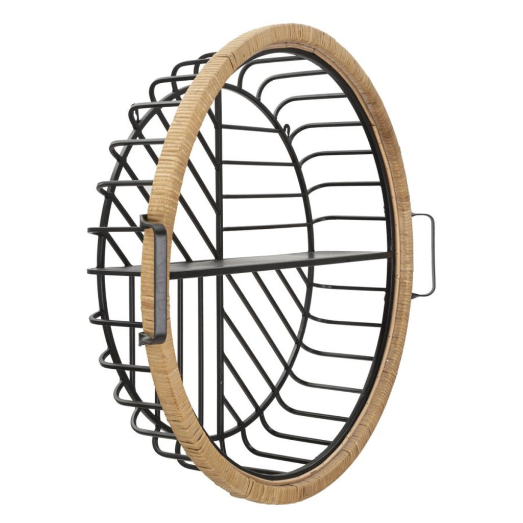 Mensola da muro Cebu a 2 ripiani in ferro e rattan — 72,5x18x65 cm