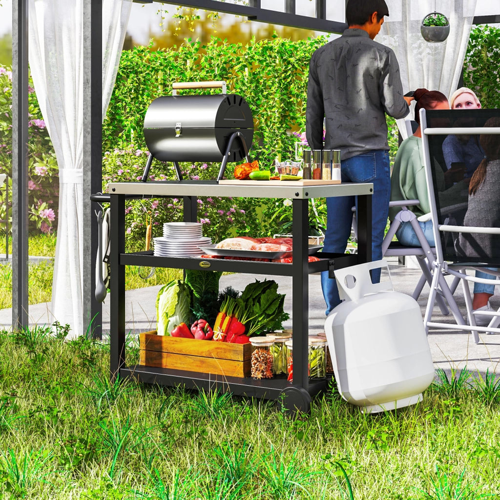 Carrello da cucina 3 ripiani con piano lavoro ganci ruote ¨C zephmum ¨C Edelstahl 102x50x81cm Grigio Antracite
