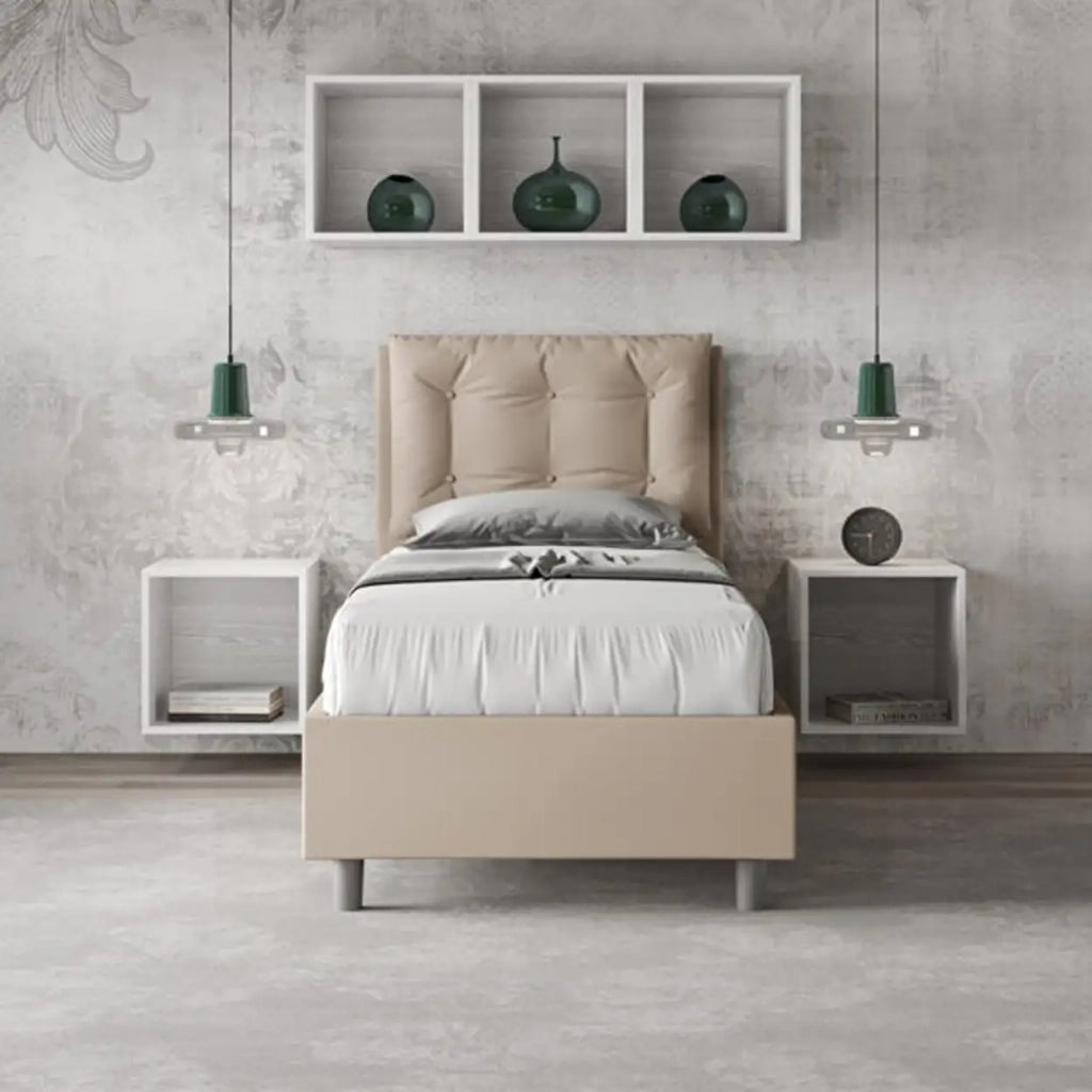 Letto singolo con rete imbottito 80x190 similpelle bianco Annalisa