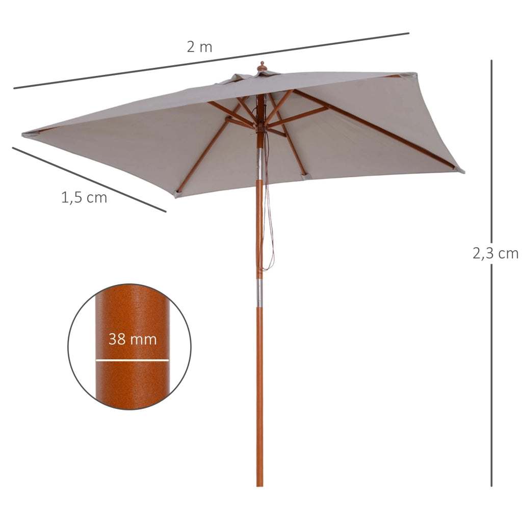 Ombrellone Rettangolare Inclinabile Grigio ¨C Xylo ¨C 200x150x235 cm Legno Impermeabile Anti-UV
