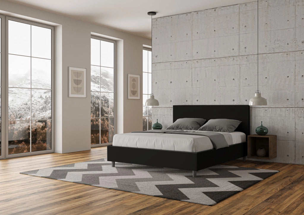 BS COM Letto matrimoniale con rete imbottito 160x200 similpelle nero