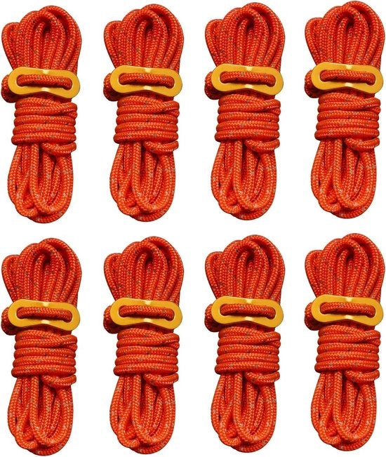 Set di 8 stendardi riflettenti da 4 mm, robusti e leggeri, con chiavi di tensione in alluminio regolabili, adatti per tende, raccolta di vele, campeggio e attività outdoor (arancione).