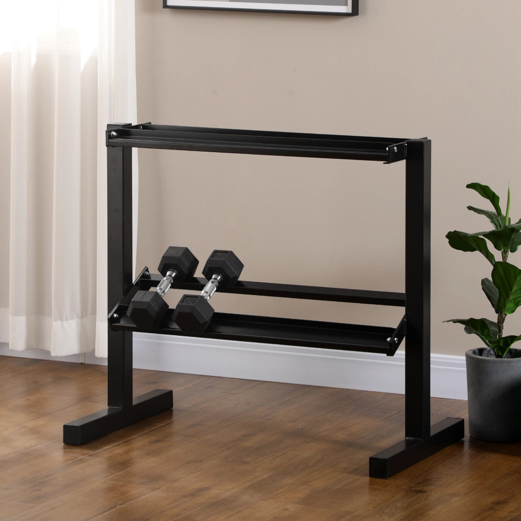 Rastrelliera per Manubri 2 Ripiani ¨C Xylo ¨C Acciaio Nero 94x52,5x82cm Portata 270kg