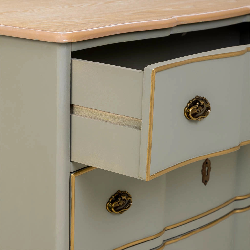 Cassettiera antica in legno laccato verde, 3 cassetti 100x50x80