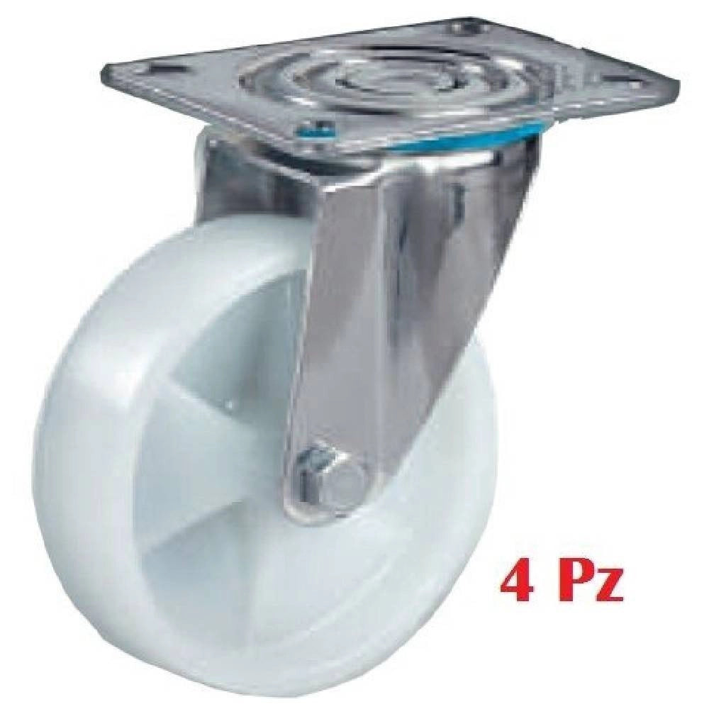 Trade Shop - Kit 4 Ruote Nylon Rotelle Ruota Rotella Per Carrello Carrelli Staffa Girevole -