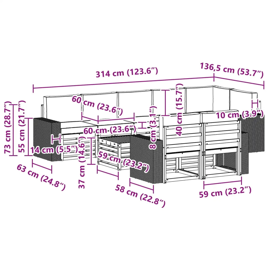 Set divani Legno di Acacia Massello 3384541