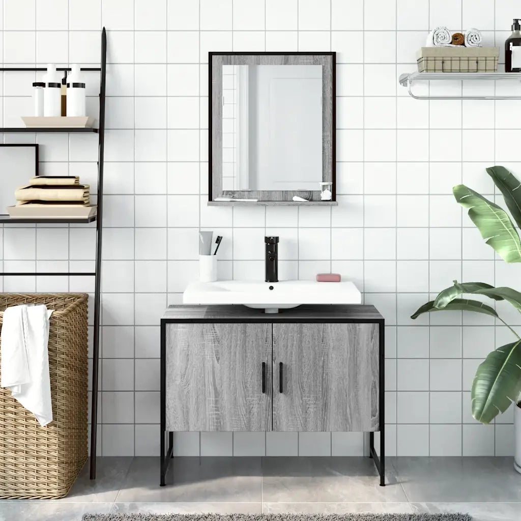 Set Mobili da Bagno | Armadio da bagno 2 pz Grigio Sonoma in Legno Multistrato