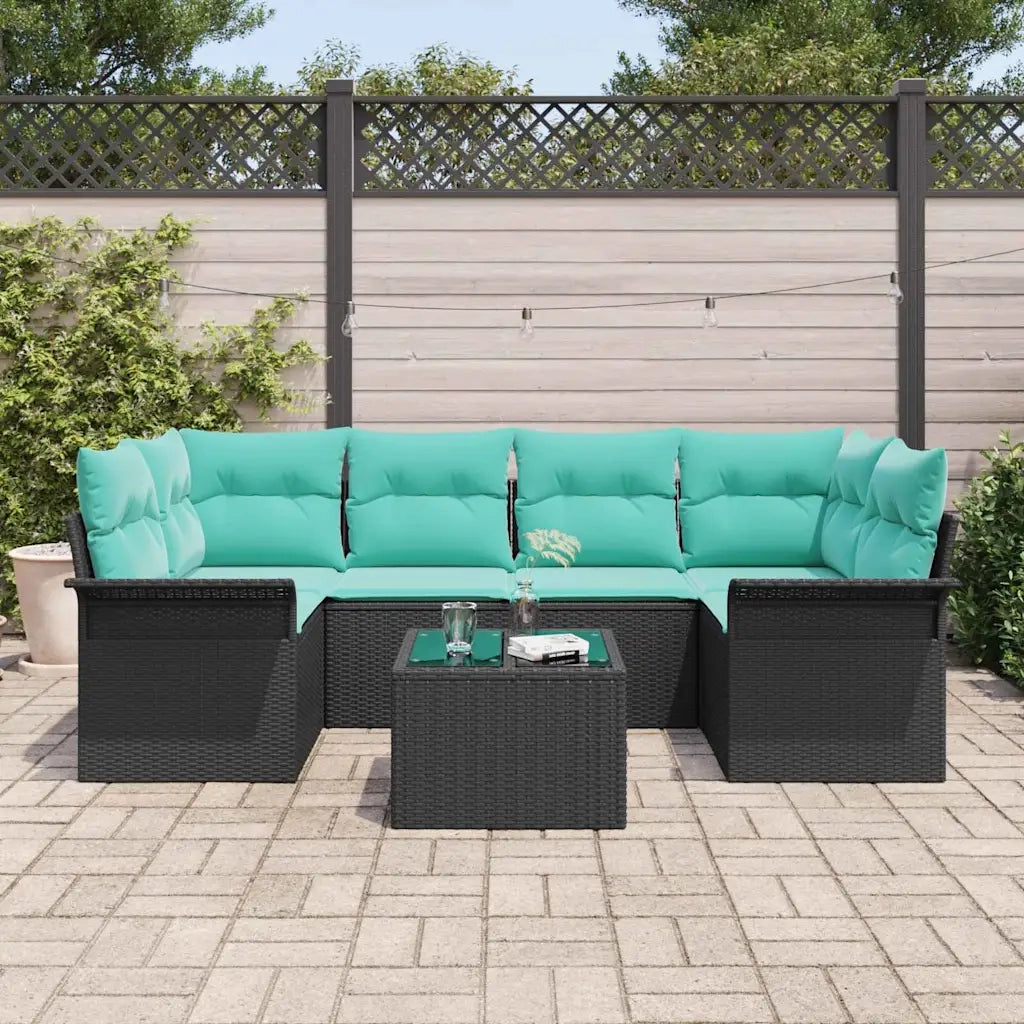 Set Divano da Giardino con cuscino 7 pcs Nero polyrattan 3345266