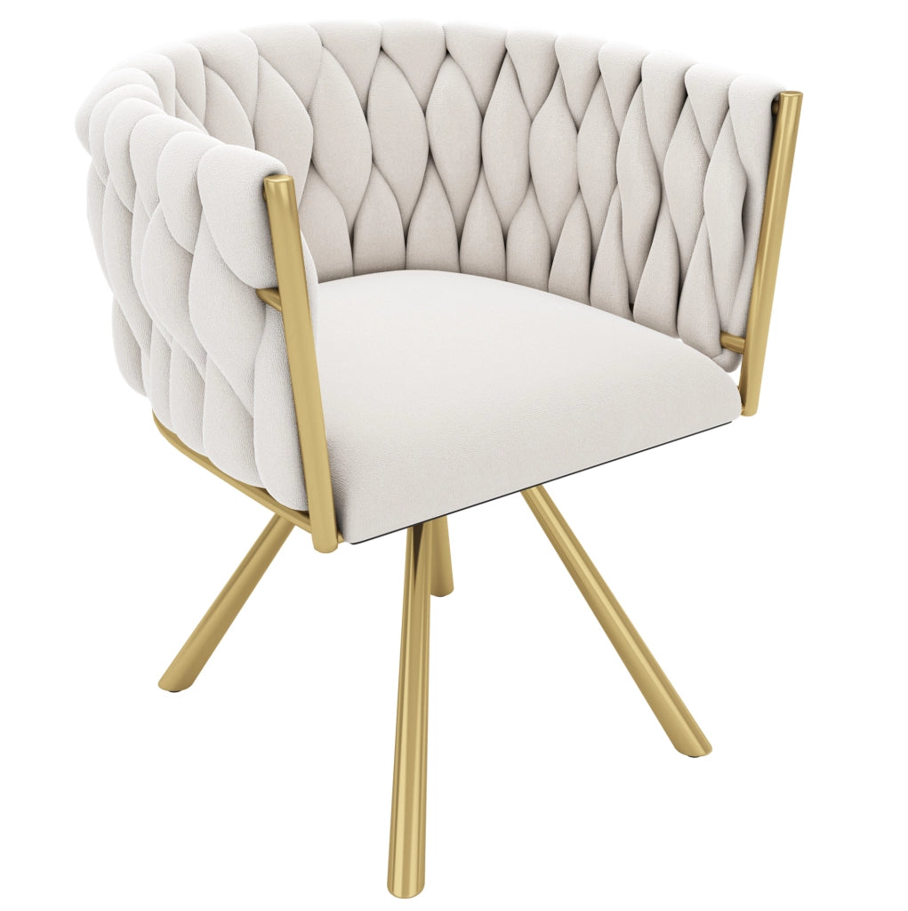 Set di 4 sedie girevoli con rotazione a 360°; rivestimento in velluto beige e oro