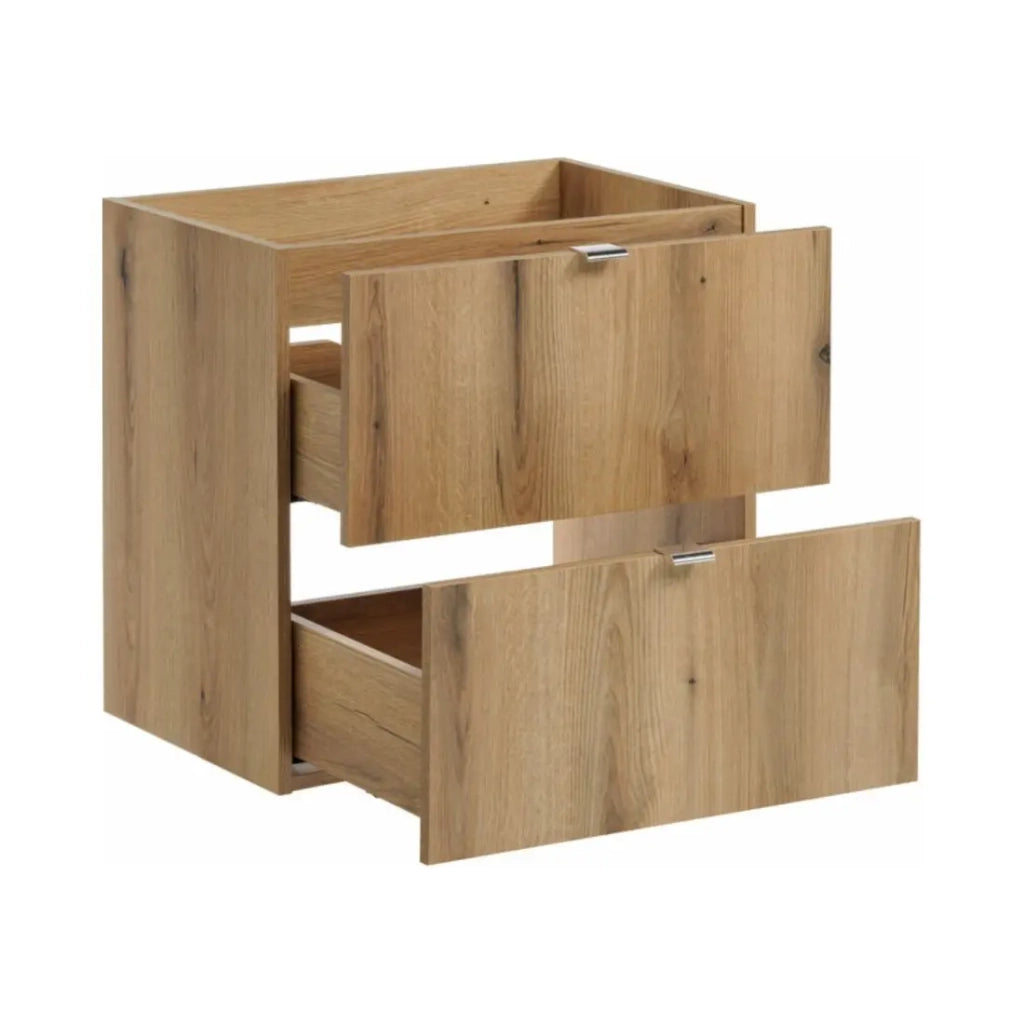 Set da bagno sospeso VANO finitura quercia e nero 60cm: mobile sottolavabo con cassetti + piano per lavabo