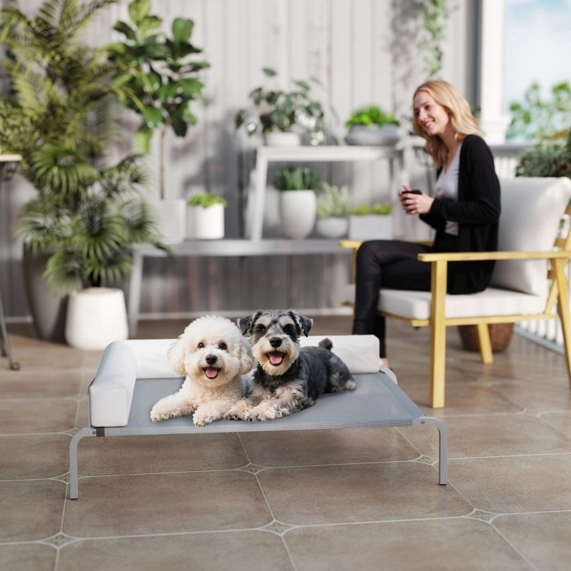 Lettino rialzato per cani con supporto a L e rete traspirante in poliestere grigio chiaro 110×75×30 cm